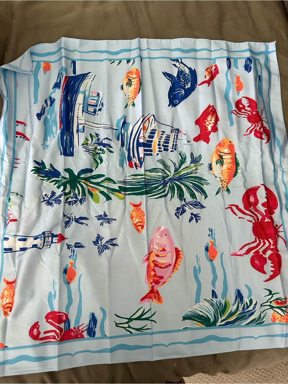 Tropical Nautical Print Scarf - Multicolor Fish & Palm Design